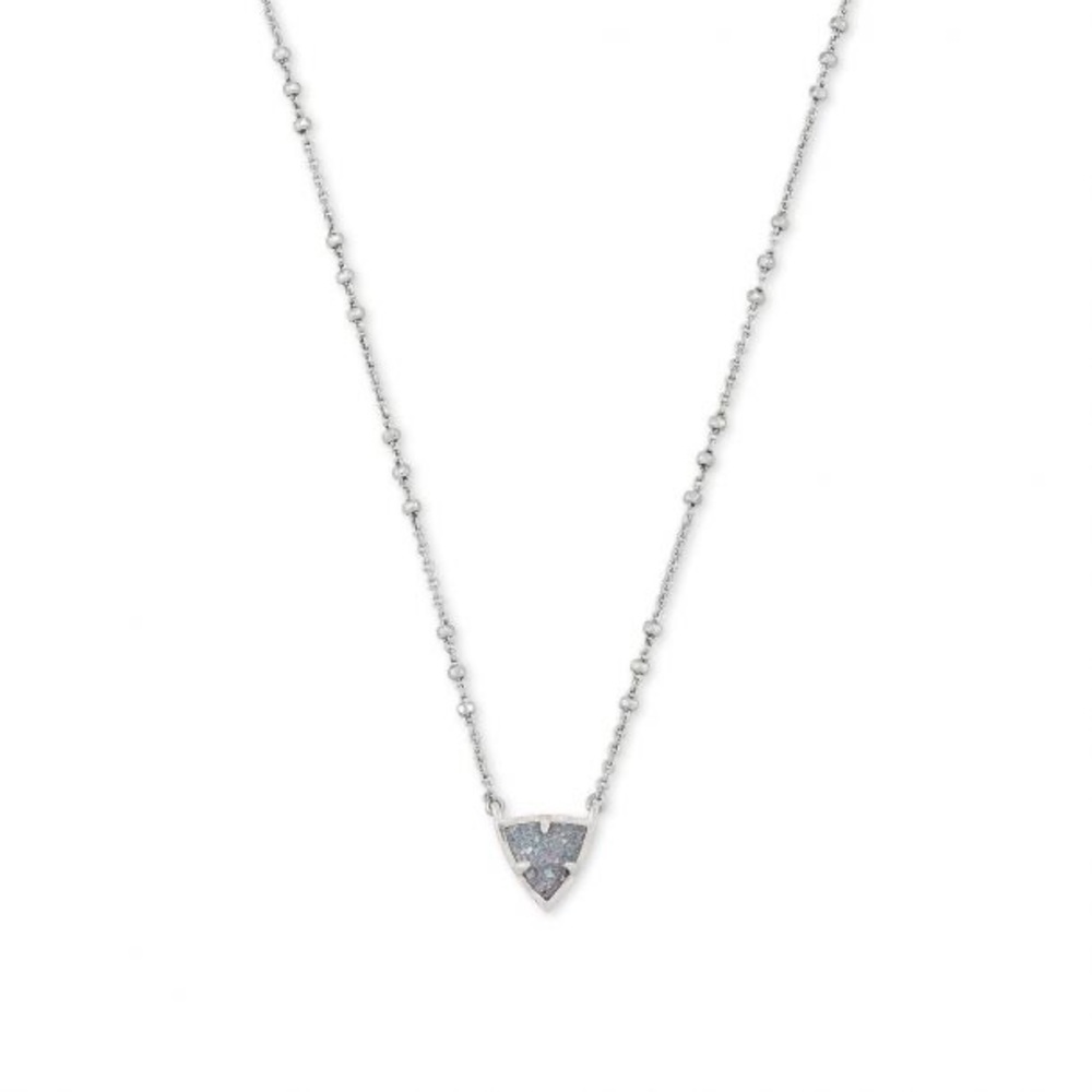 Perry Short Pendant Rhodium Steel Gray Drusy NWT
